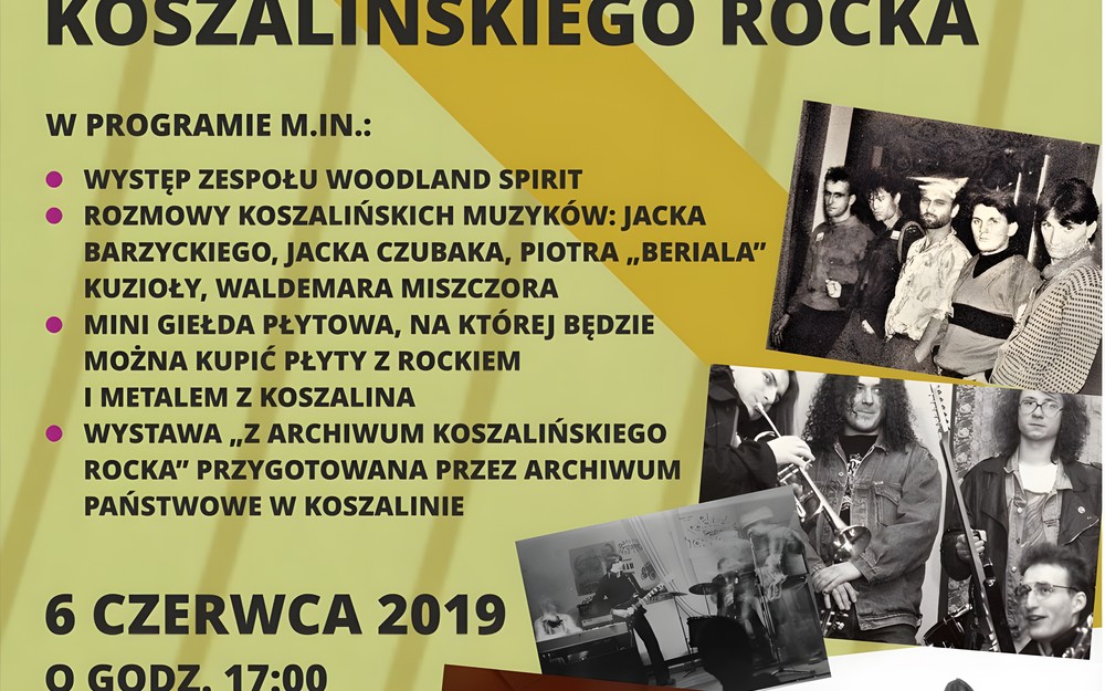 Plakat promujący spotkanie pt. „Z archiwum koszalińskiego rocka”