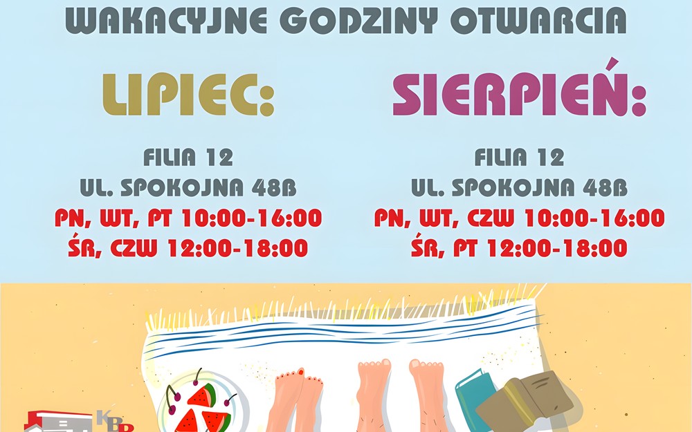 zdjęcie ze zmianą godzin pracy biblioteki latem