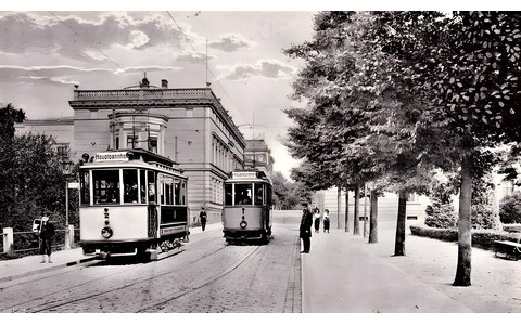 Tramwaje w Koszalinie ok. 1913 r. - pocztówka archiwalna (domena publiczna).