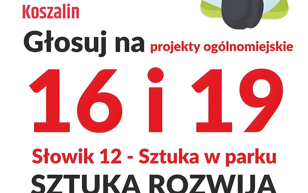 Na zdjęciu informacja - głosuj na projekty ogólnomiejskie nr 16 i 19 w Budżecie Obywatelskim 2021