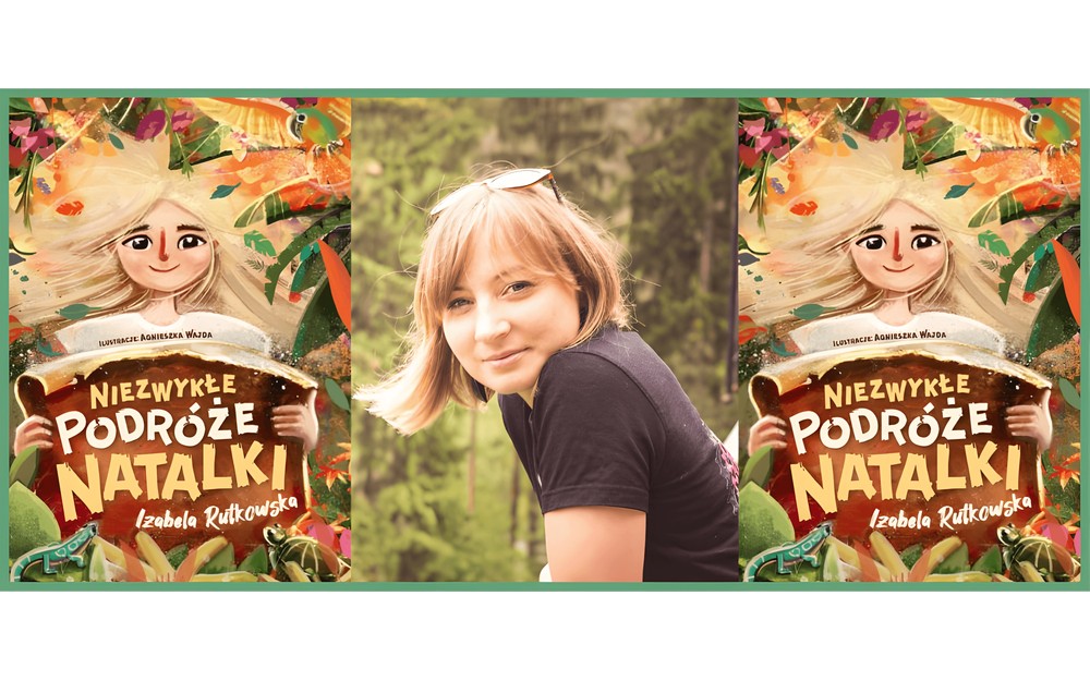 Grafika przedstawia autorkę Izabelę Rutkowską oraz okładki jej książki