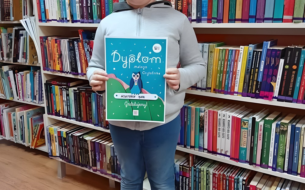 Na zdjęciu Wiktoria trzymająca dyplom za ukończenie akcji Mała Książka Wielki Człowiek