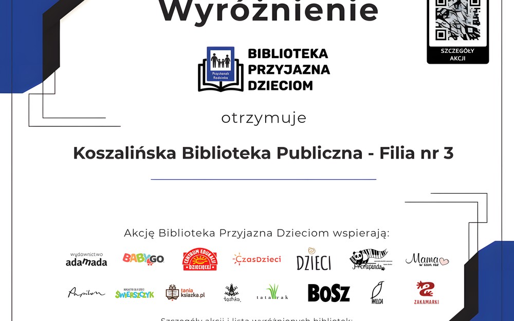 Biblioteka Przyjazna Dzieciom- wyróżnienie