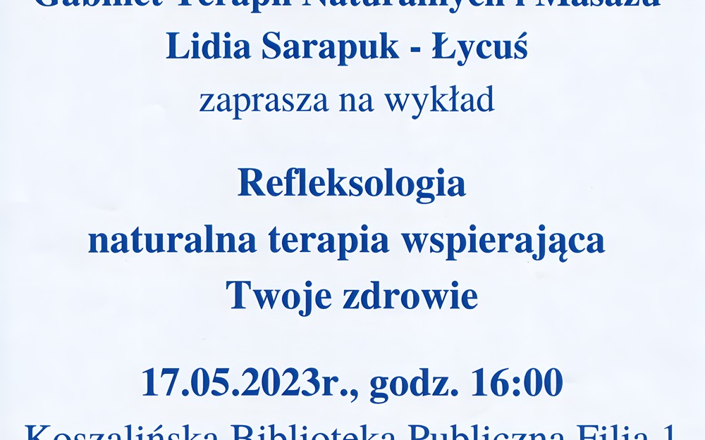 Afisz promujący spotkanie na temat refleksologii