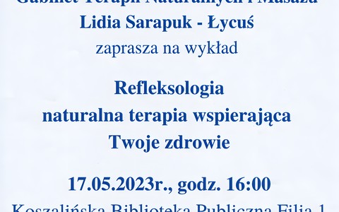 Afisz promujący spotkanie na temat refleksologii