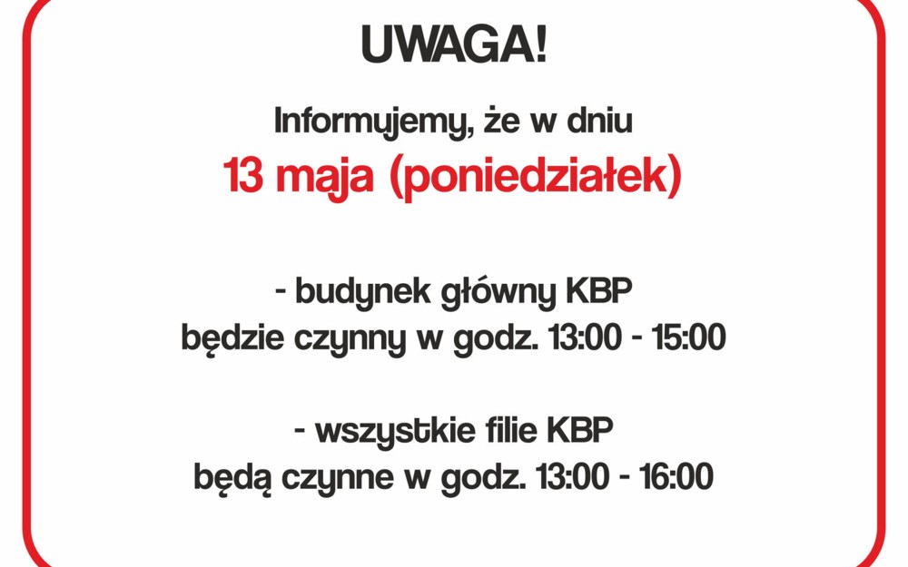 Informacja o godzinach otwarcia