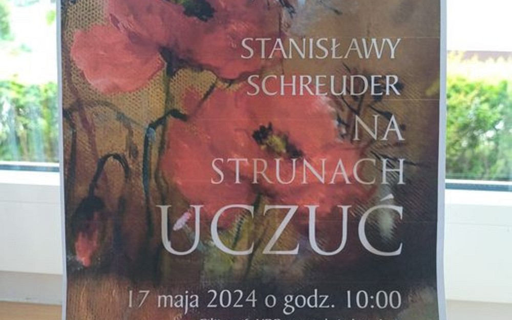 Na zdjęciu plakat z informacją o spotkaniu ze Stanisławą Schreuder