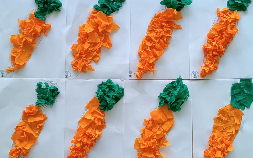 Marchewki z efektem 3D wykonane przez uczestników zajęć
