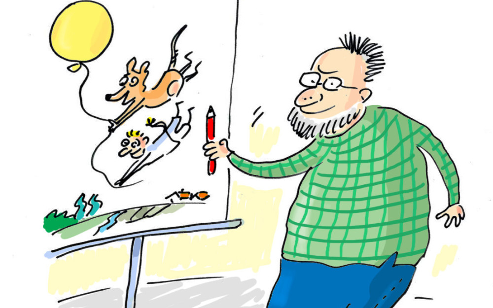 Rysunek człowieka rysującego coś na planszy