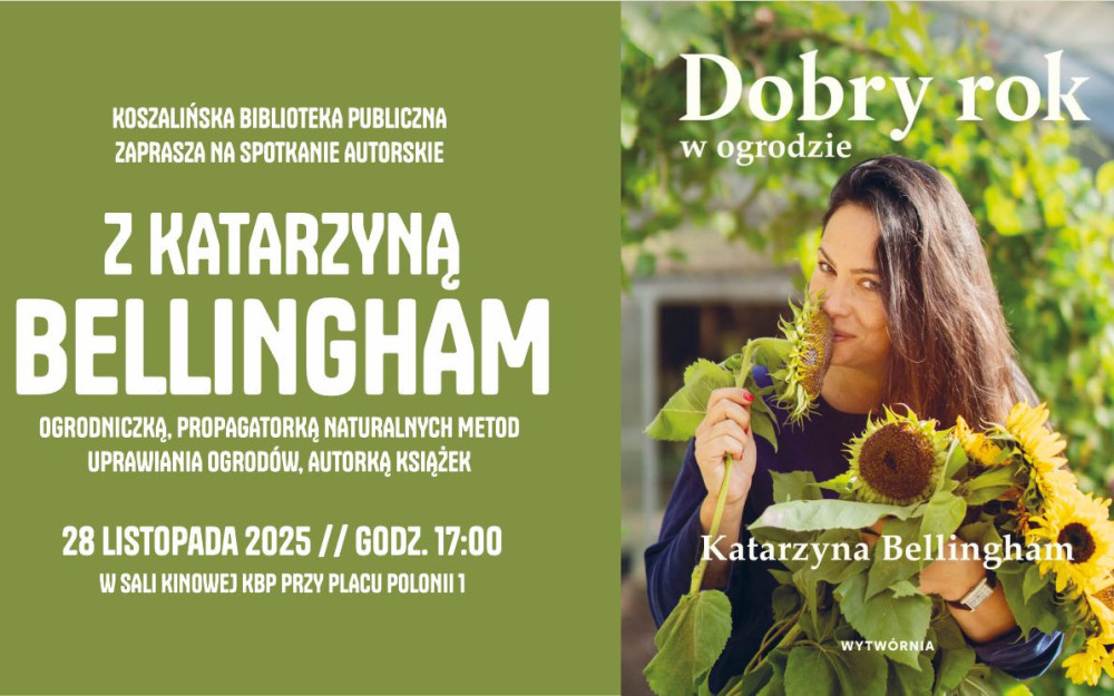 Grafika promująca spotkanie z Katarzyną Bellingham