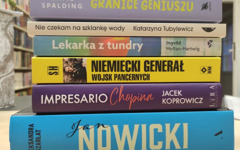 K.  Spalding- Granice geniuszu, ​K. Tubylewicz- Nie czekam na szklankę wody, ​I. Holtan-Hartwig -Lekarka z tundry, S. Robinson- Niemiecki generał wojsk pancernych, ​J. Koprowicz- Impresario Chopina, A. Szarłat- Jan Nowicki