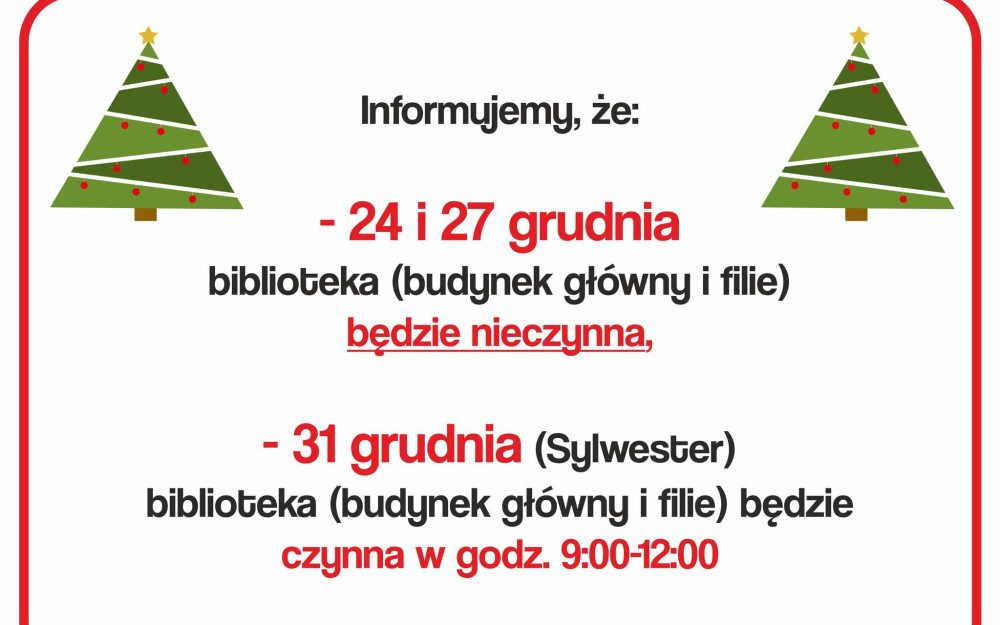 Świąteczne godziny otwarcia bibliotek