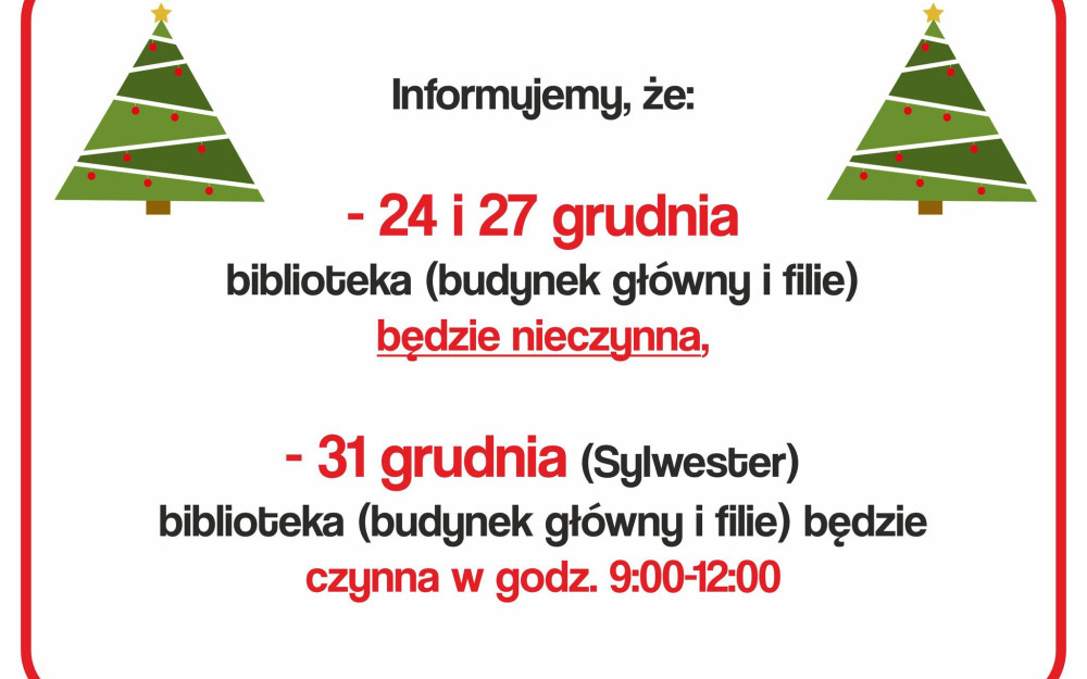 zdjęcie godzin otwarcia w okresie świąteczno-noworocznym