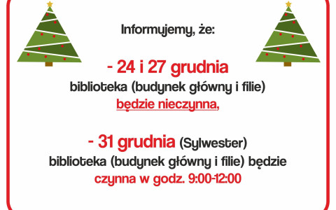zdjęcie godzin otwarcia w okresie świąteczno-noworocznym