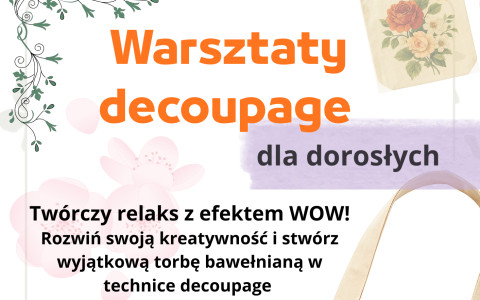 Zdjęcie przedstawiające plakat promujący warsztaty decoupage