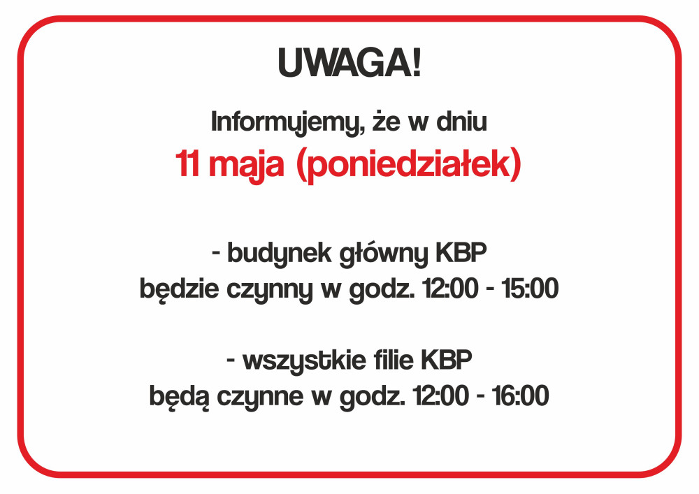 informacja o godzinach otwarcia biblioteki
