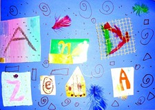 Swoją obecność na feriach w bibliotece, dzieci zaznaczyły KOLAŻEM Z IMION