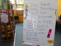 lista bohaterów wypisana na tablicy