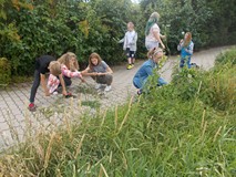 Dzieci układają kompozycje kwiatowe