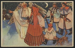 Kolędnicy- kartka świąteczna ze zbiorów Biblioteki Narodowej, źródło POLONA