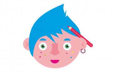 Logo imprezy: głowa chłopca z kredką za uchem