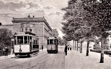 Tramwaje w Koszalinie ok. 1913 r. - pocztówka archiwalna (domena publiczna).
