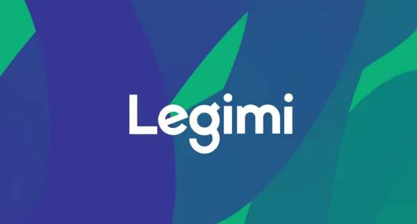 Na zdjeciu: Logo legimi. Na zielono niebieskim tle znajduje się biały napis LEGIMI