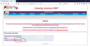 Widoczne jest umiejscowienie nowej funkcji w Katalogu zbiorów KBP. W dolnym lewym rogu jest zakreślo