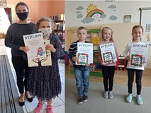 Dyrektor biblioteki Monika Żemojtel stoi z najaktywniejszymi czytelnikami biblioteki w Bobolicach i 