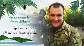 Plakat promujący spotkanie Z Marcinem Kostrzyńskim W Koszalińskiej Bibliotece Publicznej