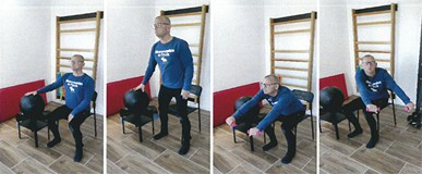 Tomasz Wilk podczas ćwieczeń rehabilitacyjnych.