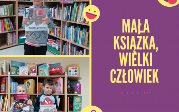 Chłopcy pozują z książka z akcji ,,Mała ksiązka, wielki człowiek