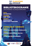 Plakat promujący Bibliotekogranie w bibliotece