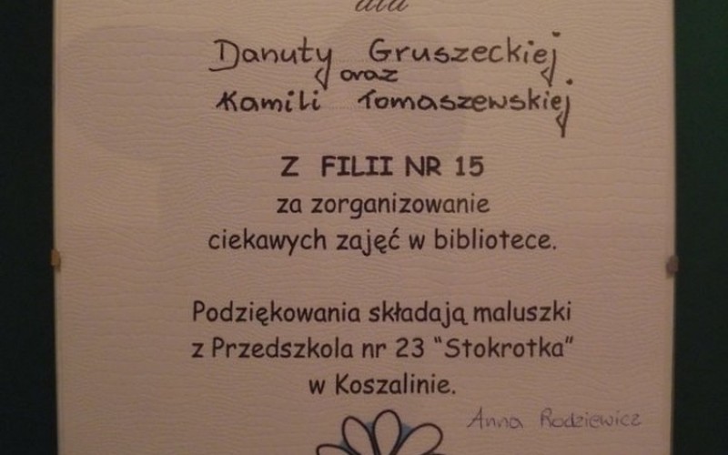 PODZIĘKOWANIA Z PRZEDSZKOLA NR 23