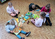 Jaskółki oglądają książki z księgozbioru dla dzieci