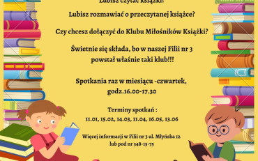 Plakat Klubu Miłośników Książek i terminy spotkań