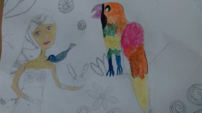 Praca w trakcie wykonywania podczas Spotkań Piątkowych na konkurs plastyczny 